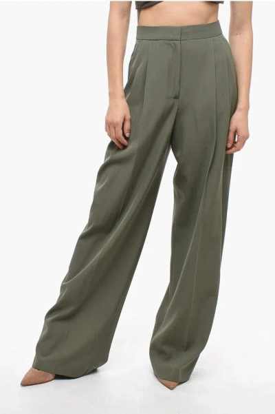 Alexander Mcqueen Wide-leg Wool Pants In Khaki