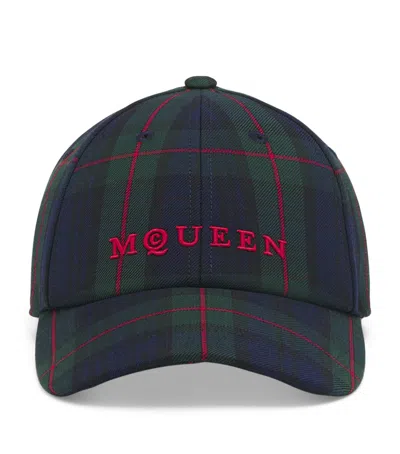 Alexander Mcqueen Wool-blend Tartan Cap In Blue