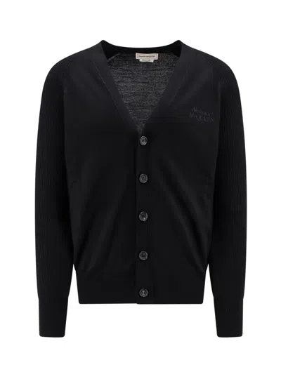 ALEXANDER MCQUEEN WOOL CARDIGAN WITH LOGO EMBROIDERY