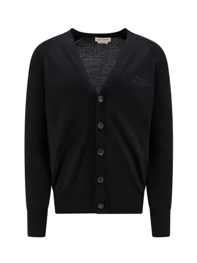 ALEXANDER MCQUEEN WOOL CARDIGAN WITH LOGO EMBROIDERY