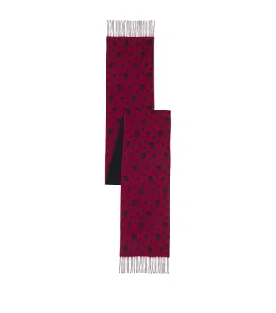 Alexander Mcqueen Wool-cashmere-silk Skull Scarf In Red