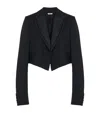 Alexander Mcqueen Wool Cropped Double Lapel Blazer In Black