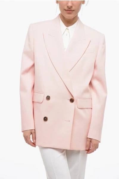 Alexander Mcqueen Wool Double Breasted Blazer With Peak Lapel In Pink