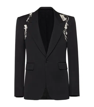 Alexander Mcqueen Wool Embroidered Harness Tailored Jacket In Black