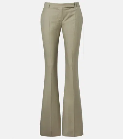 Alexander Mcqueen Wool Flared Pants In Green