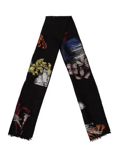 Pre-owned Alexander Mcqueen Wool Floral Print Scarf In Black