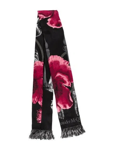 Pre-owned Alexander Mcqueen Wool Floral Print Scarf In Black