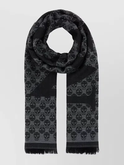 Alexander Mcqueen Wool Foulard With Embroidered Skull Pattern In Black
