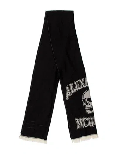 Pre-owned Alexander Mcqueen Wool Graphic Print Scarf In Black