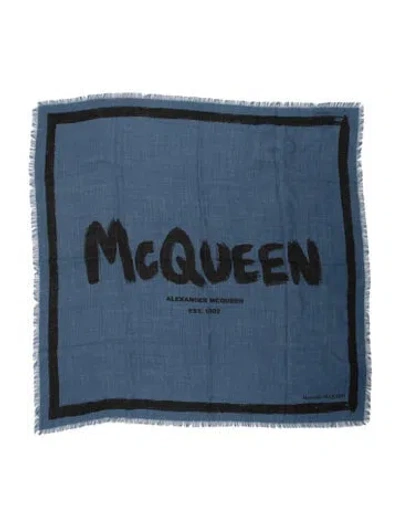 Pre-owned Alexander Mcqueen Wool Graphic Print Scarf In Blue
