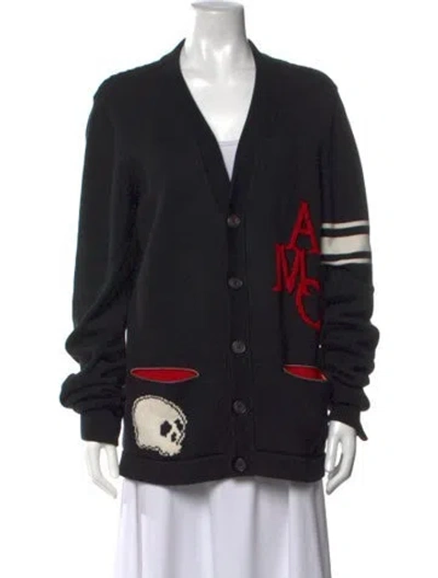 Pre-owned Alexander Mcqueen Wool Graphic Print Sweater In Black