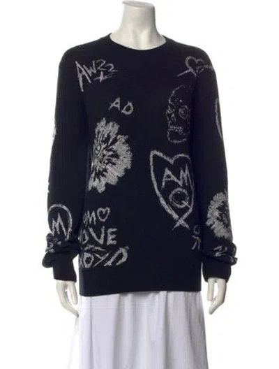 Pre-owned Alexander Mcqueen Wool Graphic Print Sweater In Black