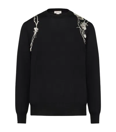 Alexander Mcqueen Wool Jacquard Floral Sweater In Black