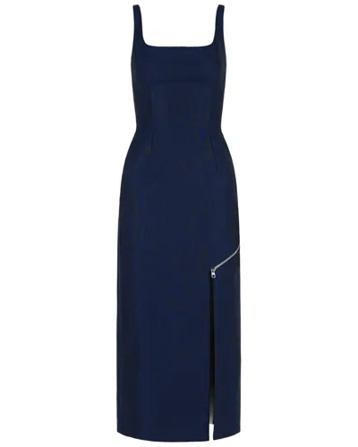 Alexander Mcqueen Wool Midi Dress In Blue