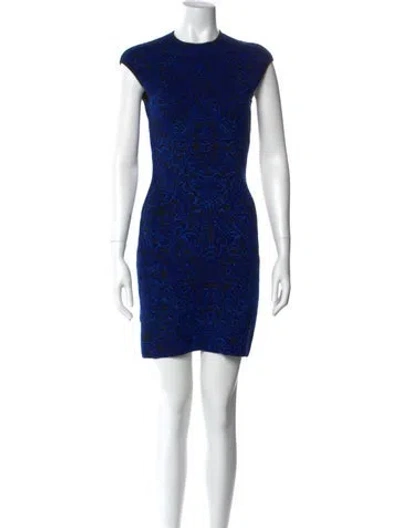 Pre-owned Alexander Mcqueen Wool Mini Dress In Blue