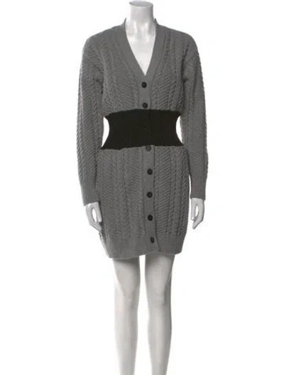 Pre-owned Alexander Mcqueen Wool Mini Dress In Gray