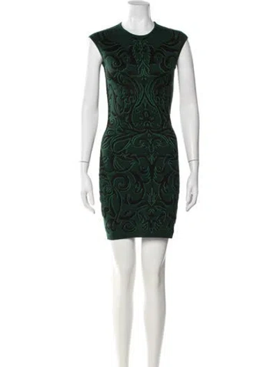 Pre-owned Alexander Mcqueen Wool Mini Dress In Green