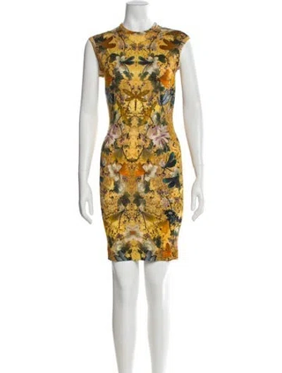 Pre-owned Alexander Mcqueen Wool Mini Dress In Yellow