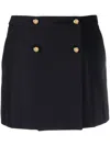 Alexander Mcqueen Button-embellished Wool And Cotton-blend Twill Mini Skirt In Blue