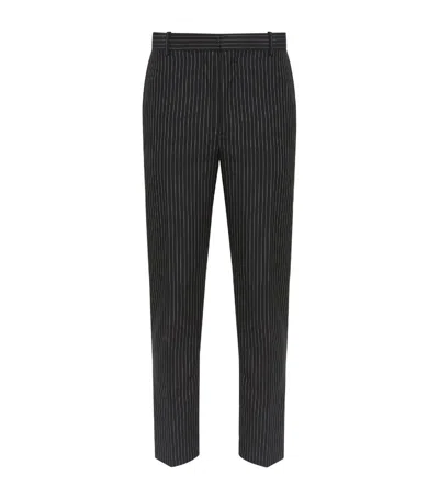Alexander Mcqueen Wool-mohair Pinstripe Cigarette Trousers In Black