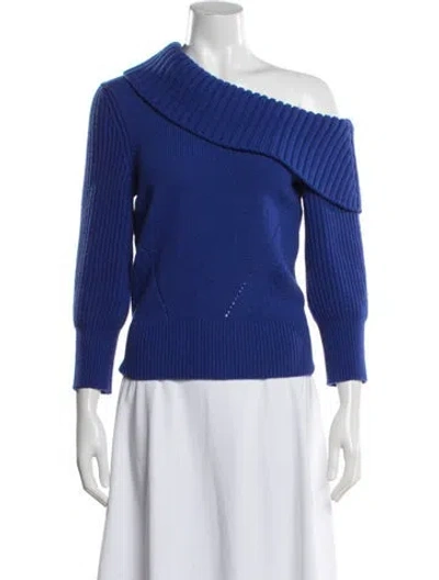 Pre-owned Alexander Mcqueen Wool Off-the-shoulder Sweater In Blue