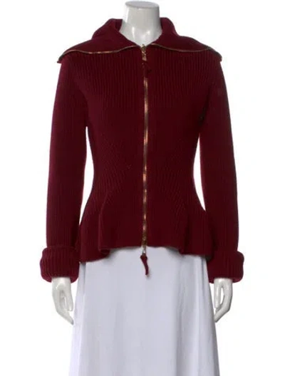 Pre-owned Alexander Mcqueen Wool Open Front Sweater In Red