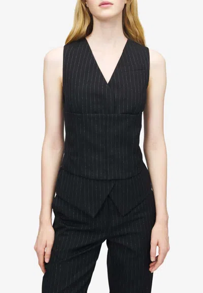 Alexander Mcqueen Wool Pinstriped Tailored Waistcoat In Black