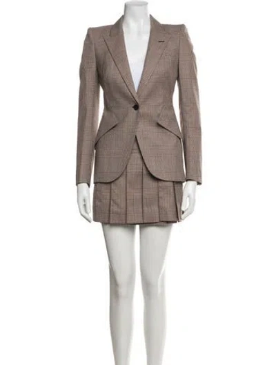 Pre-owned Alexander Mcqueen Wool Plaid Print Skirt Suit W/ Tags In Brown