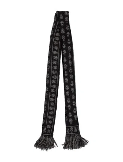 Pre-owned Alexander Mcqueen Wool Printed Scarf In Black