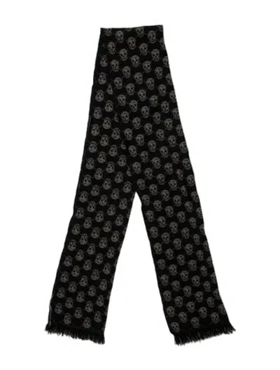 Pre-owned Alexander Mcqueen Wool Printed Scarf In Black