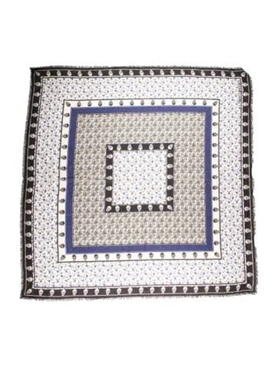 Pre-owned Alexander Mcqueen Wool Printed Scarf In Blue