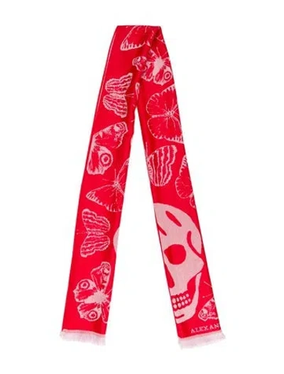 Pre-owned Alexander Mcqueen Wool Printed Scarf In Red