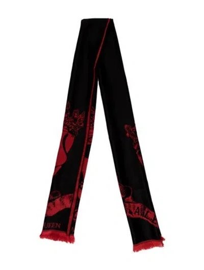 Pre-owned Alexander Mcqueen Wool Printed Scarf W/ Tags In Black