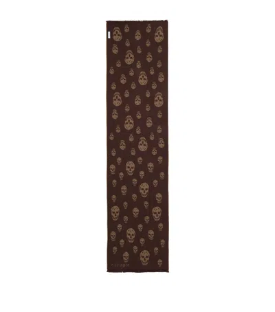 Alexander Mcqueen Wool Reversible Skull Scarf In Brown