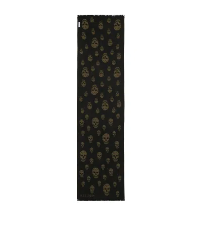 Alexander Mcqueen Wool Reversible Skull Scarf In Green