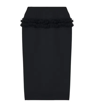 ALEXANDER MCQUEEN WOOL RUFFLE MIDI PENCIL SKIRT