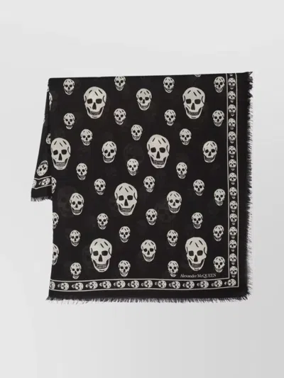 Alexander Mcqueen Wool Scarf With Biker Skull Pattern In Black
