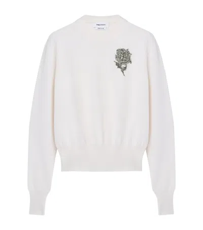 Alexander Mcqueen Wool Silver Tattoo Embroidered Sweater In White