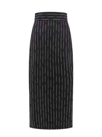 Alexander Mcqueen Wool Skirt With Striped Motif In Black