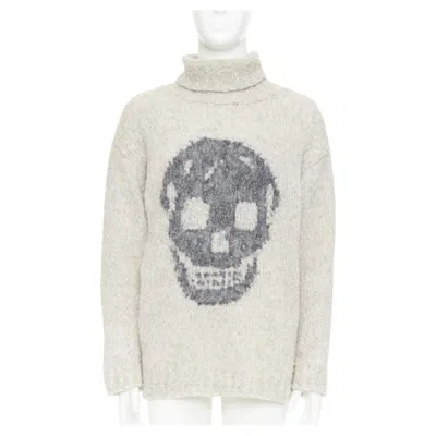 Pre-owned Alexander Mcqueen Wool Skull Intarsia Turtleneck Sweater S In Gray