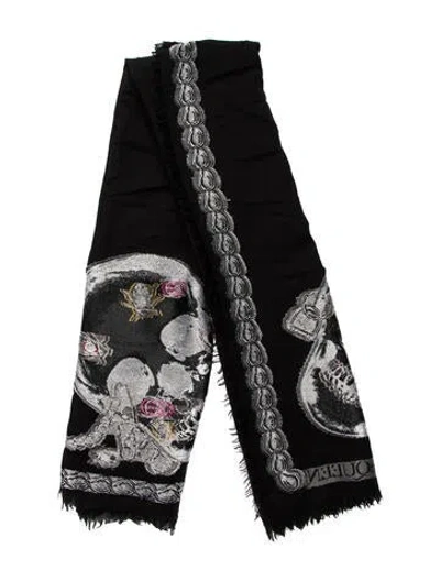 Pre-owned Alexander Mcqueen Wool Skull Scarf In Black