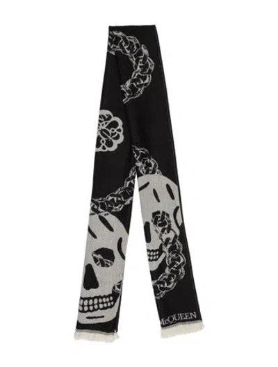 Pre-owned Alexander Mcqueen Wool Skull Scarf In Black
