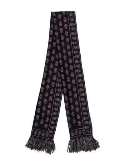 Pre-owned Alexander Mcqueen Wool Skull Scarf In Blue