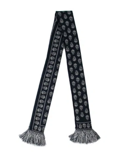 Pre-owned Alexander Mcqueen Wool Skull Scarf In Blue