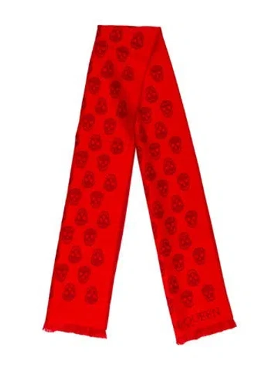 Pre-owned Alexander Mcqueen Wool Skull Scarf In Red