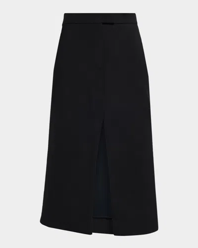 ALEXANDER MCQUEEN WOOL-STRETCH TWILL SLIT MIDI SKIRT