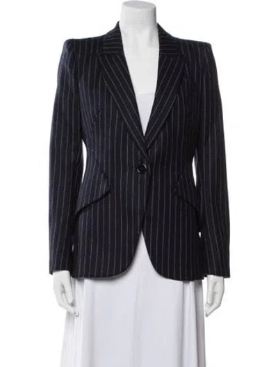 Pre-owned Alexander Mcqueen Wool Striped Blazer In Blue