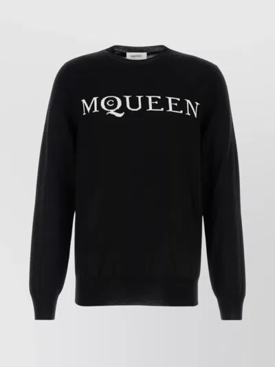 Alexander Mcqueen Wool Sweater With Ribbed Cuffs And Hem In Black