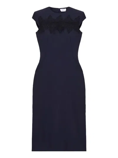 Alexander Mcqueen Wool Tailored Pencil Dress With Lace Details Clothing In Blue