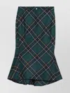 Alexander Mcqueen Wool Tartan Flared Skirt With Belt Loops In Green